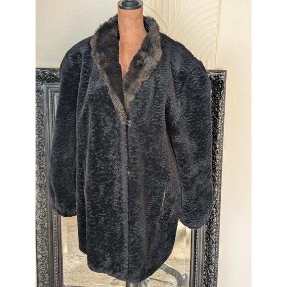 Vintage Faux Persian lamb coat with Faux mink or beaver trim. By Style Ltd. - Picture 1 of 13